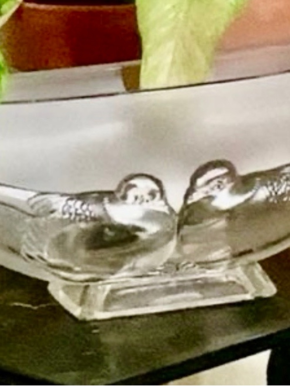 Clear Glass Bird Pair French Bowl Vase Planter Verlys Lalique Style Art Deco